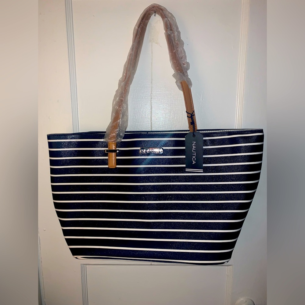 NWT Nautica-Navy Blue and White Striped Handbag